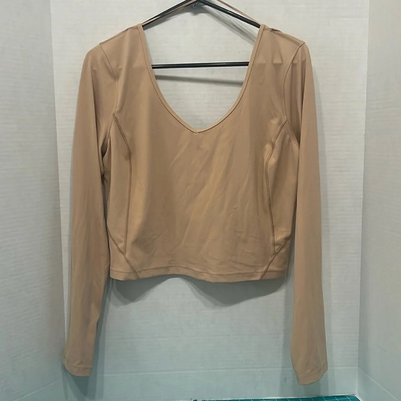 Lululemon Align™ Long-Sleeve V Neck Crop Shirt in Nude Size 12 - Picture 1 of 3
